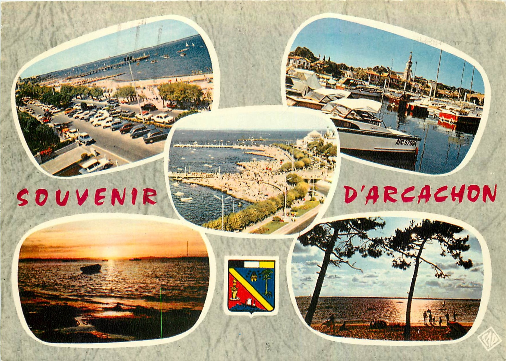 CPM Cote d'Argent Arcachon La plage et la Jetee Thiers Le Port de Plaisance La Plage Couchers de sol