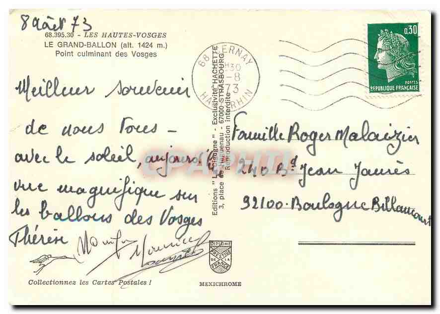 CPM Les Hautes Vosges Le Grand Ballon Point culminat des Vosges  — Verso