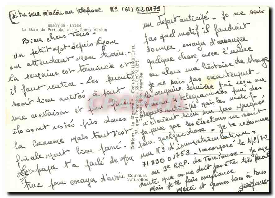 CPM Lyon La Gare de Perrache et le Cours Verdun Tramway — Rückseite