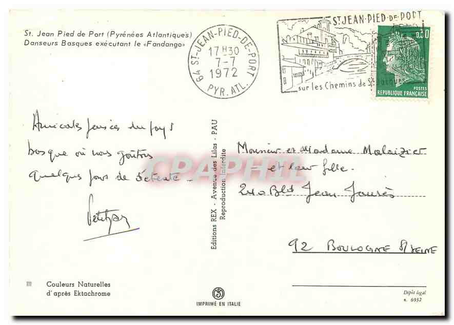 CPM St Jean Pied de Port Pyrenees Atlantiques Danseurs Basques executant le Fandango Folklore — Rückseite