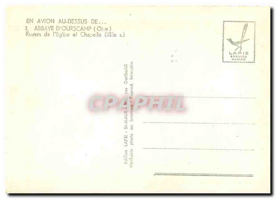 CPM En avion au dessus de Abbaye d'Ourscamp Oise Ruines de l'Eglise et Chapelle  — Rückseite