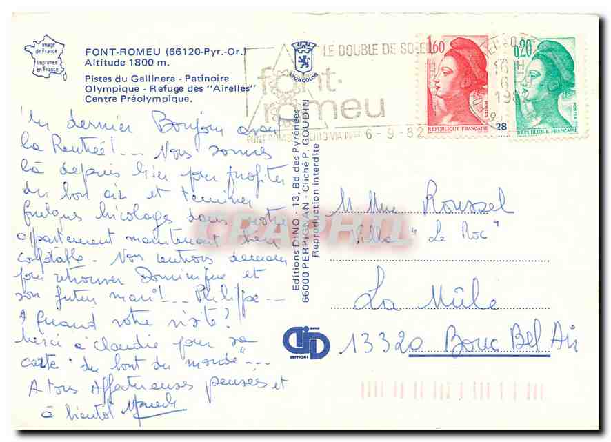 CPM Font Romeu Pyr Or Pistes du Gallinera Patinoire Olympique Refuge des Airelles Hockey sur glace S — Rückseite
