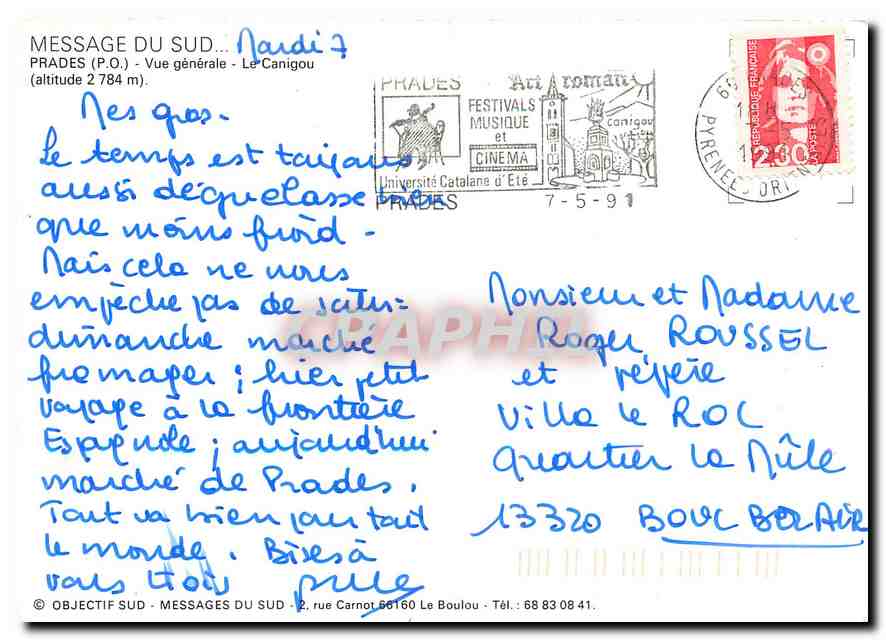 CPM Message du Sud Prades P O Vue generale Le Canigou  — Rückseite