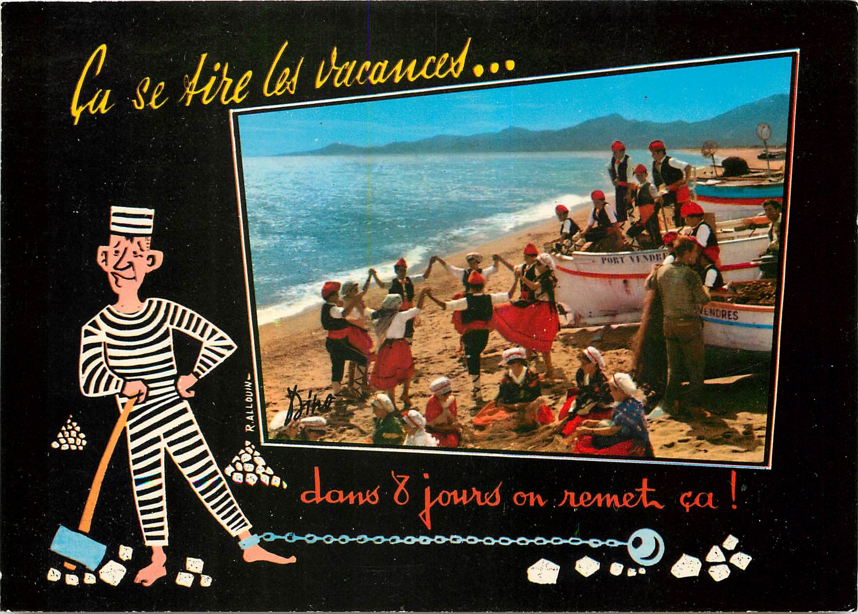 CPM Folklore et Couleurs du Roussillon Sardane sur la Plage Catalane au fond les Alberes 