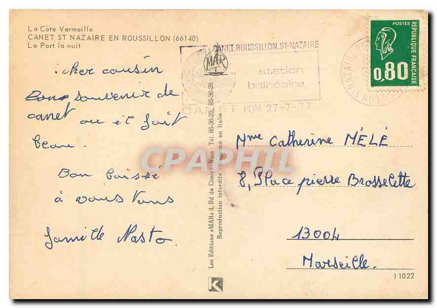 CPM La Cote Vermeille Canet St Nazaire en Roussillon Le Port la nuit  — Back