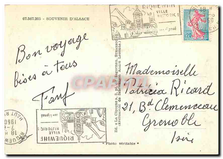 CPM Souvenir d'Alsace Enfant Bebe Cigognes — Rückseite