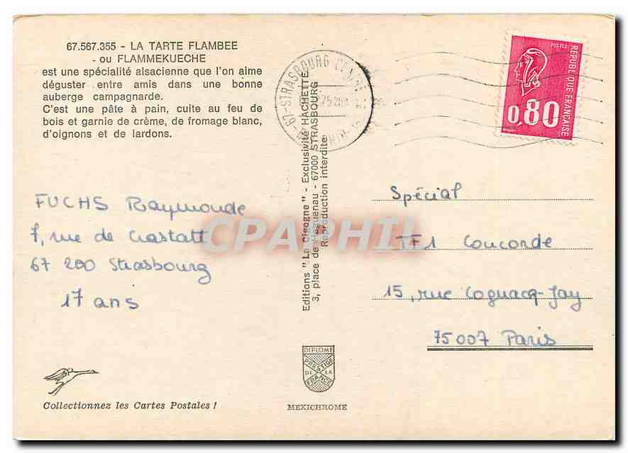 CPM La Tarte Flambee ou Flammekueche  — Back