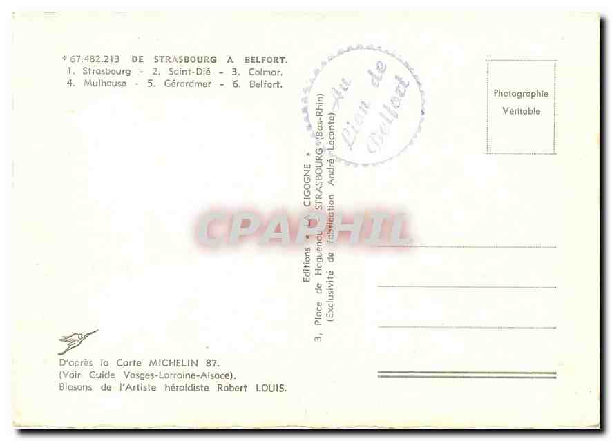 CPM De Strasbourg a Belfort Strasbourg Saint Die Colmar Mulhouse Gerardmer Belfort  — Verso