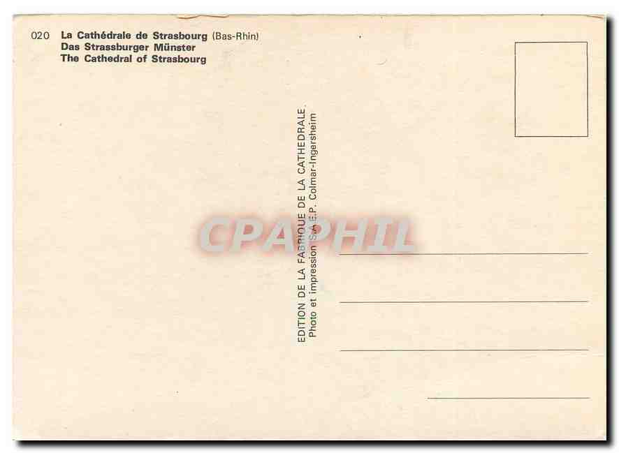 CPM La Cathedrale de Strasbourg Bas Rhin  — Rückseite