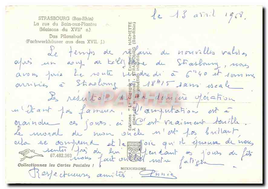 CPM Strasbourg Bas Rhin La rue du Bain aux Plantes  — Rückseite