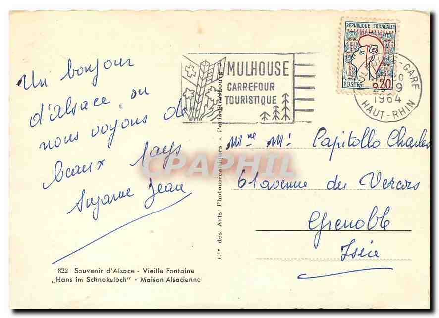 Souvenir d'Alsace — éditeur : Arts Photoménaques, n° 822 — Verso