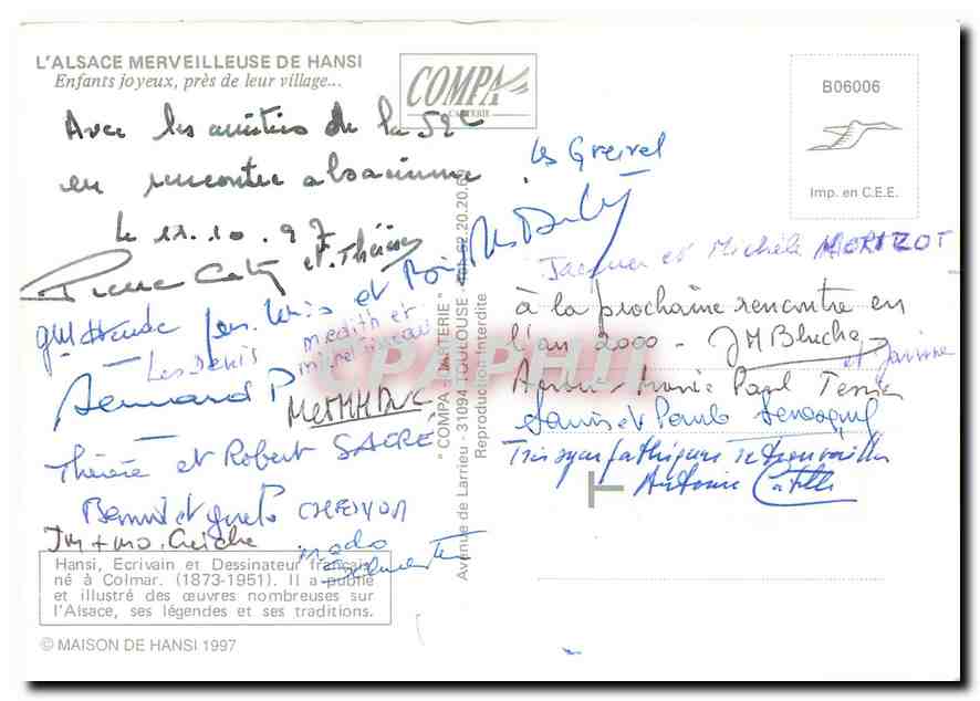 CPM L'Alsace Merveilleuse de Hansi Enfants joyeux pres de leur village  — Rückseite