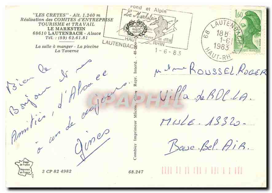 CPM Les Cretes Le Markstein Lautenbach Alsace La salle a manger la piscine la taverne  — Rückseite