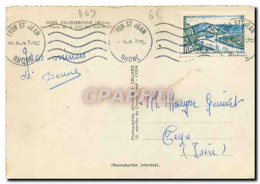 Les Tours de la Cité des Gratte-Ciel — Lyon — J. Cellard — Verso