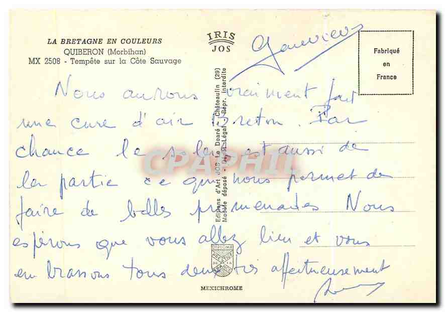 CPM La Bretagne en Couleurs Quiberon Morbihan Tempete sur la Cote Sauvage  — Rückseite