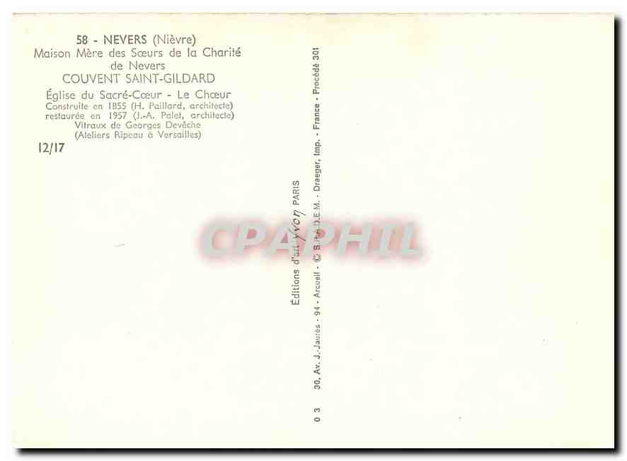 CPM Nevers Nievre Maison Mere des Soeurs de la Charite de Nevers Couvent Saint Gildard Eglise du Sac — Rückseite