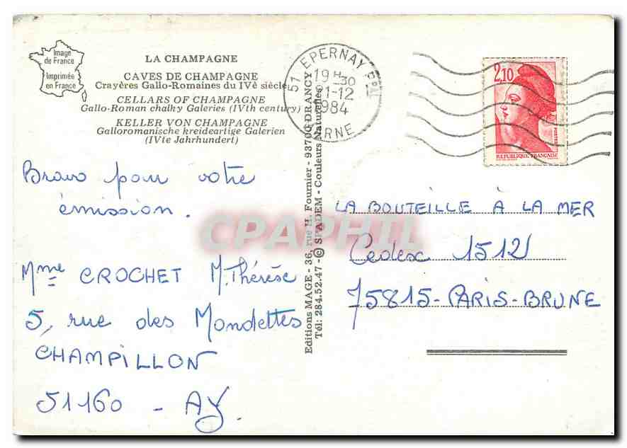 CPM La Champagne Caves de Champagne Crayeres Gallo Romaines  — Back