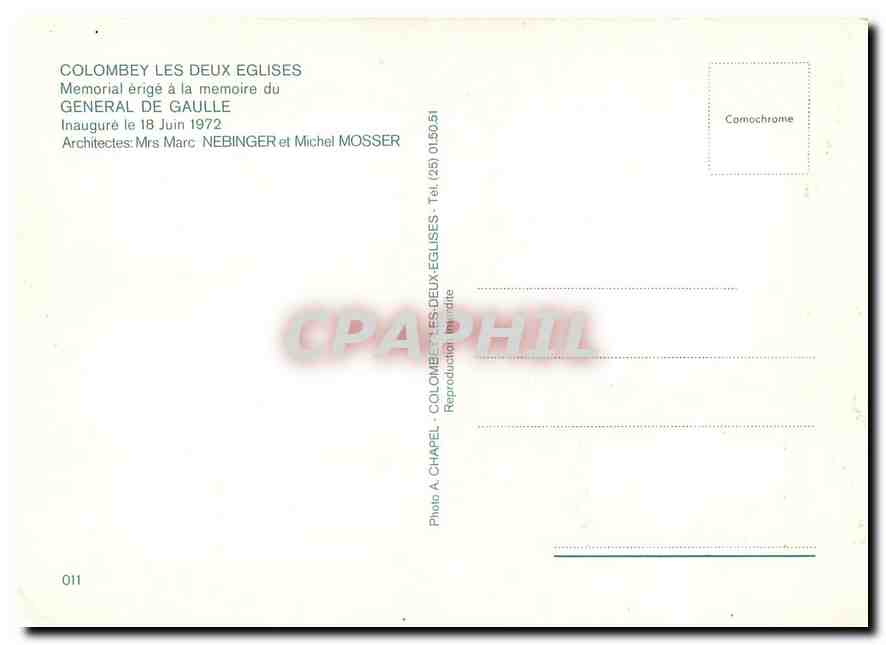 CPM Colombey les Deux Eglises Memorial erige a la memoire du General de Gaulle  — Rückseite
