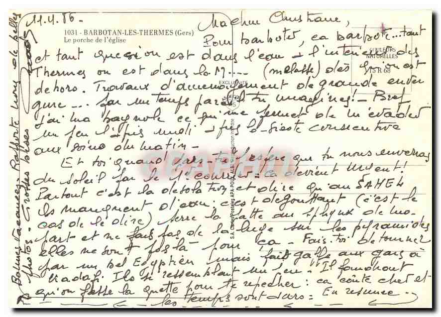 Le porche de l'église — Barbottes (Gers) — CPAPHIL — Rückseite