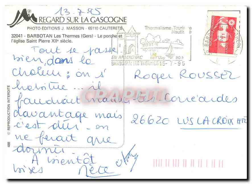 Barbotan - Les Thermes — éditeur J. Masson, n°488 — Rückseite