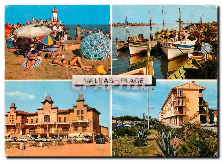 CPM Valras Plage Herault Le Phare et la plage Le Port de peche Le Casino 