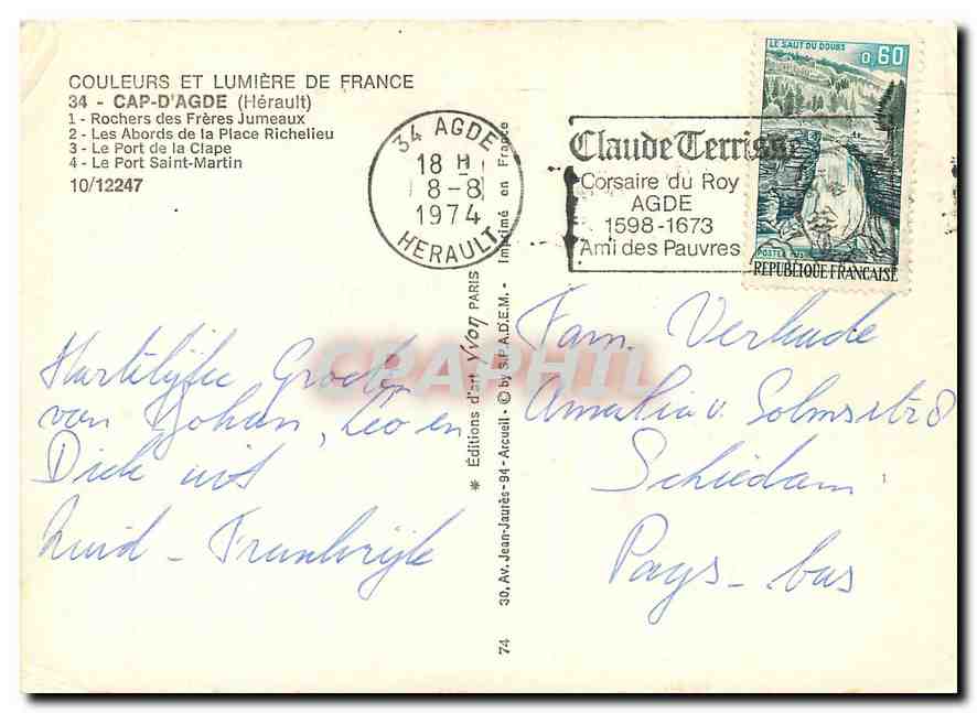 CPM Couleurs et Lumiere de France Cap d'Agde Herault Rochers des freres jumeaux Les abords de la pla — Back