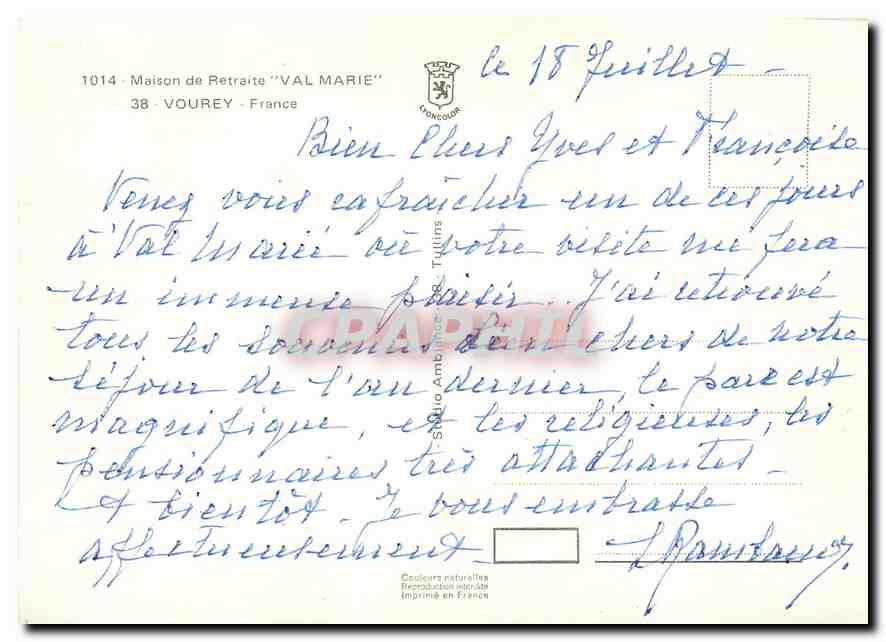 CPM Maison de Retraite Val Marie Vourey France  — Rückseite