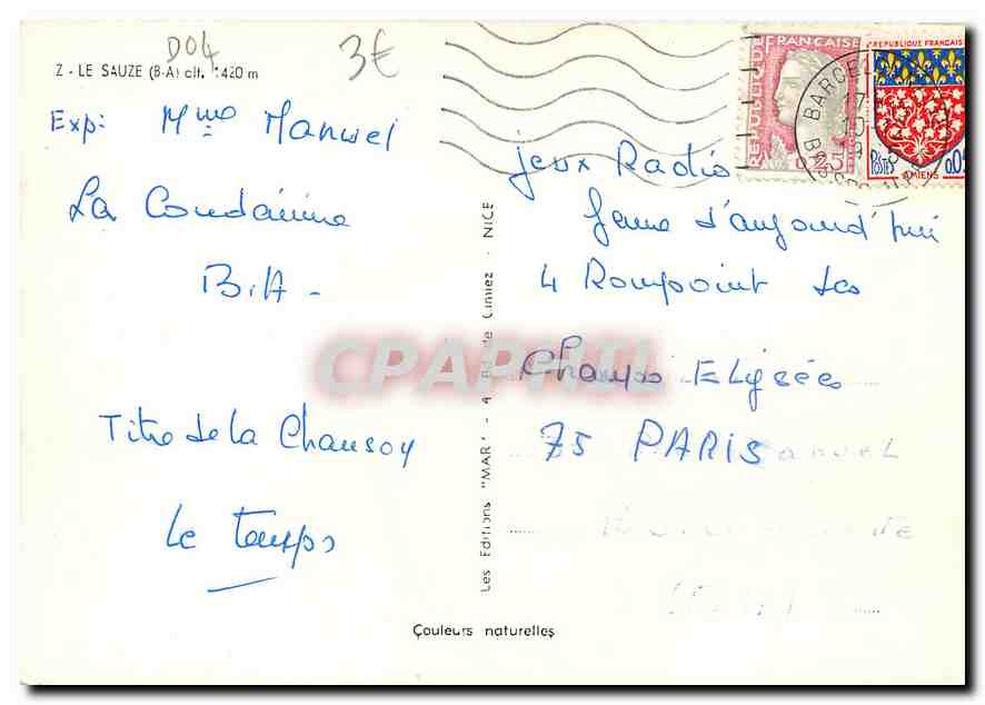 CPM Le Sauze  — Verso