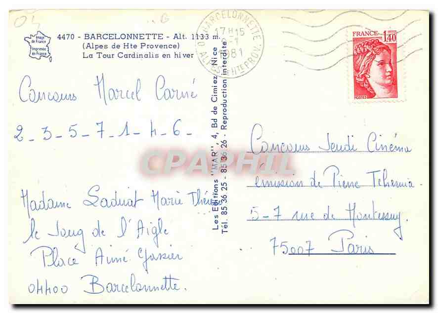 CPM Barcelonnette Alpes de Hte Provence La Tour Cardinalis en hiver  — Back