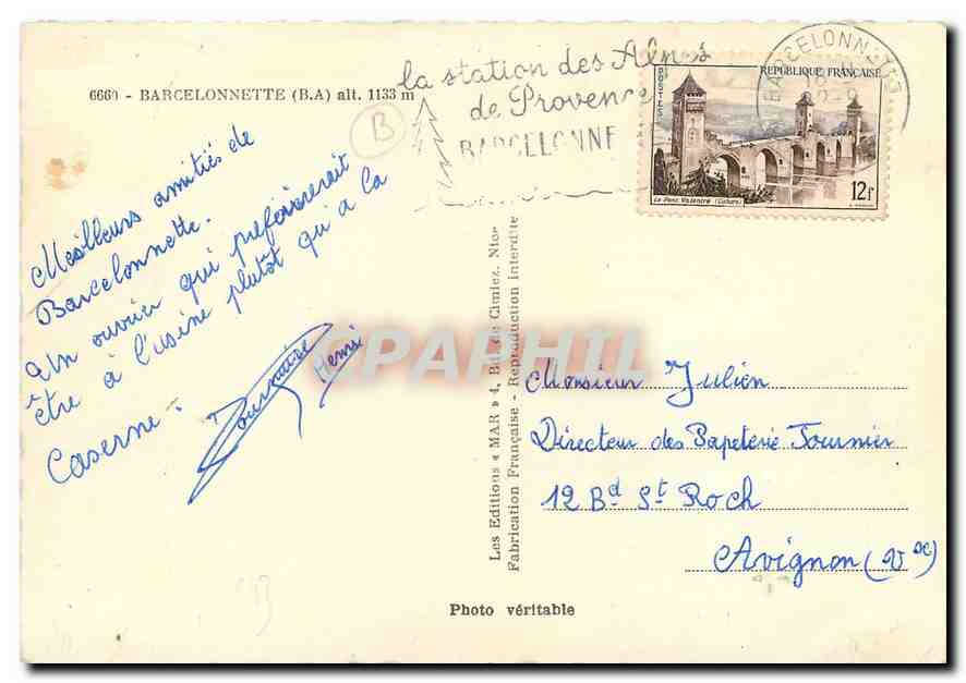 CPM Barcelonnette B A  — Back