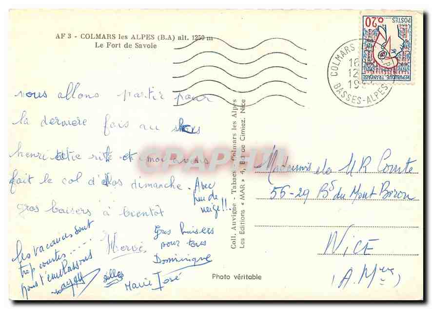 CPM Colmars les Alpes B A Le Fort de Savoie  — Rückseite