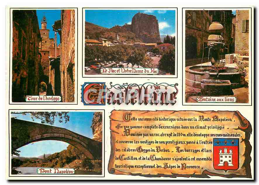 CPM Castellane Alpes de Haute Provence Tour de l'horloge Pont Napoleon Le Roc et Notre Dame du Roc F