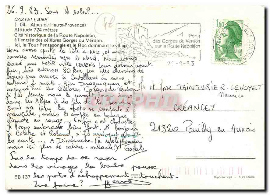 CPM Castellane Alpes de Haute Provence Cite historique de la Route Napoleon a l'entree des celebres  — Rückseite