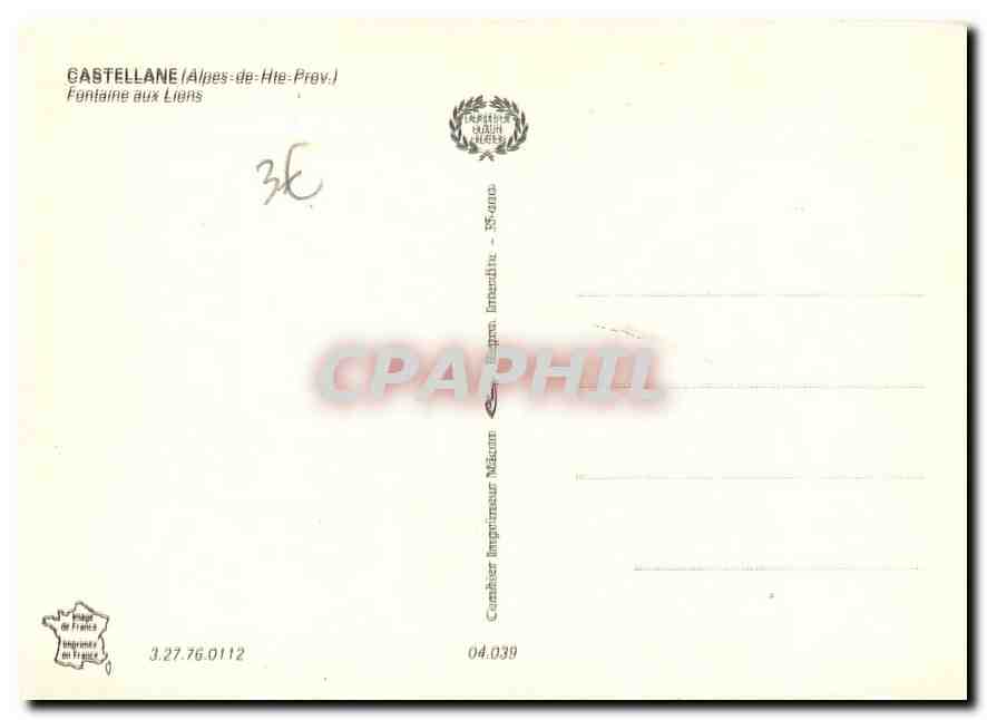 Gastellane — Fontaine aux Liens — Imprimeur Mécan. Combier — Verso