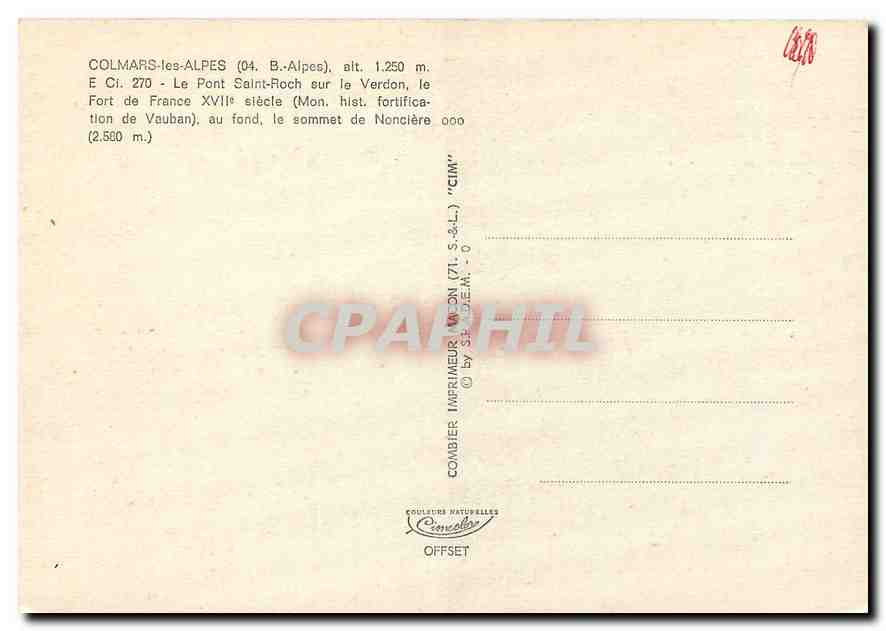 CPM Colmars les Alpes B Alpes Le Pont Saint Roch sur le Verdon le Fort le France  — Rückseite