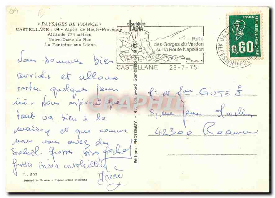 CPM Paysages de France Castellane Alpes de Haute Provence Notre Dame du Roc  — Rückseite