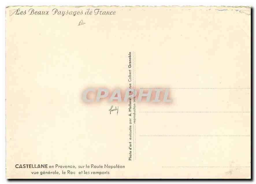 CPM Castellane en Provence sur la Route Napoleon vue generale le Roc et les remparts  — Rückseite