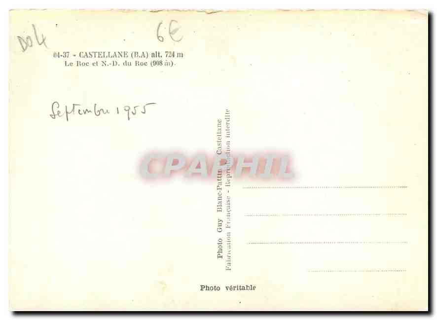 CPM Castellane B A Le Roc et N D du Roc  1955 — Rückseite