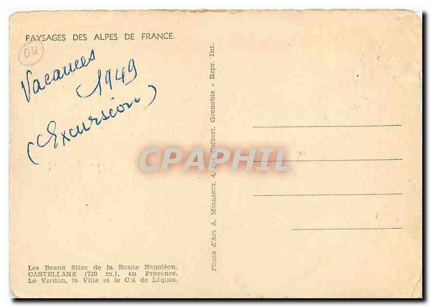 CPM Paysages des Alpes de France Les Beaux Sotes de la Route Napoleon  — Rückseite