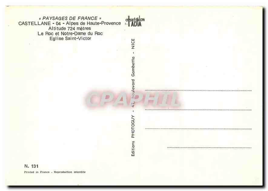 CPM Paysages de France Castellane Alpes de Haute Provence Le Roc et Notre Dame du Roc Eglise Saint V — Back