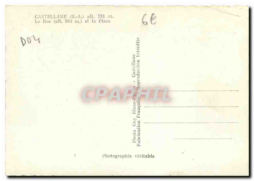 CPM Castellane B A Le Roc et la Place  — Rückseite