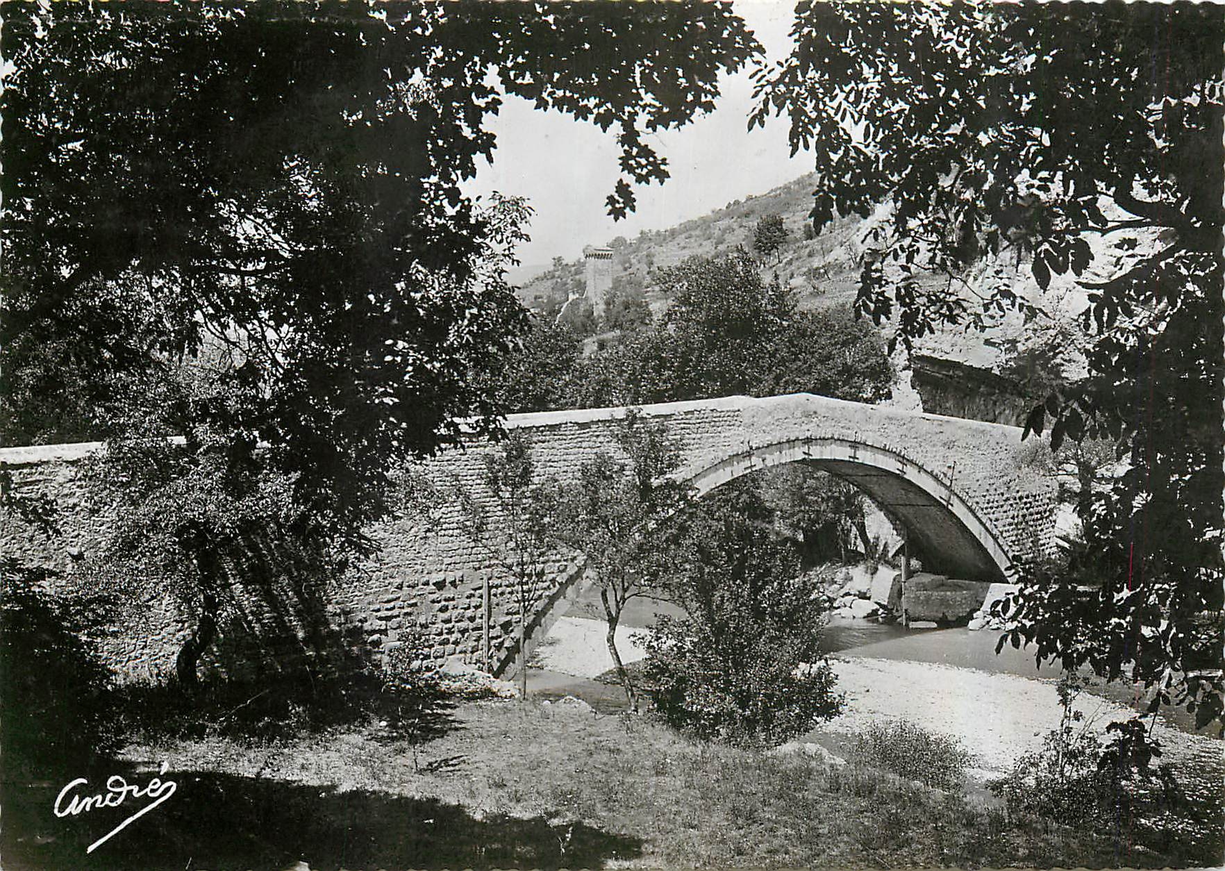 CPM Castellane Pont sur le Verdon et au fond la Tour pentagnale 