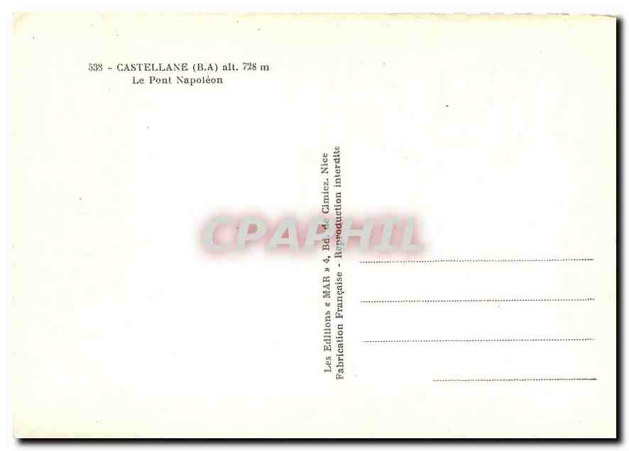 CPM Castellane B A Le Pont Napoleon  — Rückseite