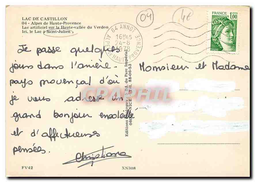 CPM Lac de Castillon Alpes de Haute provence Lac artificiel sur la Haute callee du Verdon  — Rückseite