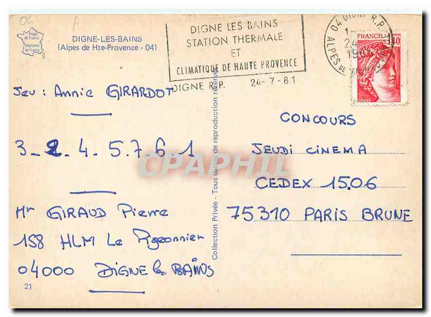 CPM Digne les Bains Alpes de Hte Provence  — Back
