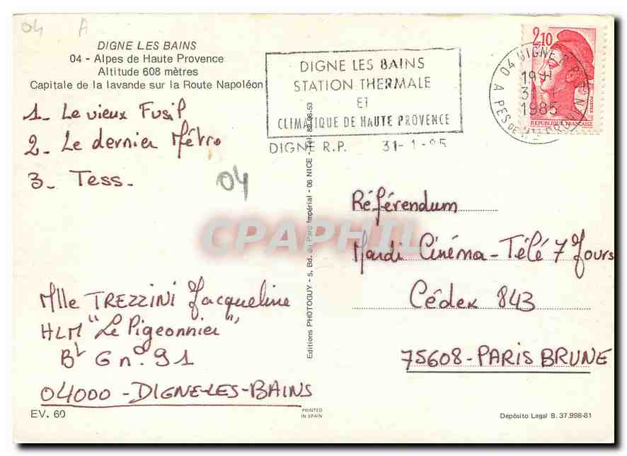 CPM Digne les Bains Alpes de Haute Provence Capitale de la lavande sur la Route Napoleon  — Verso