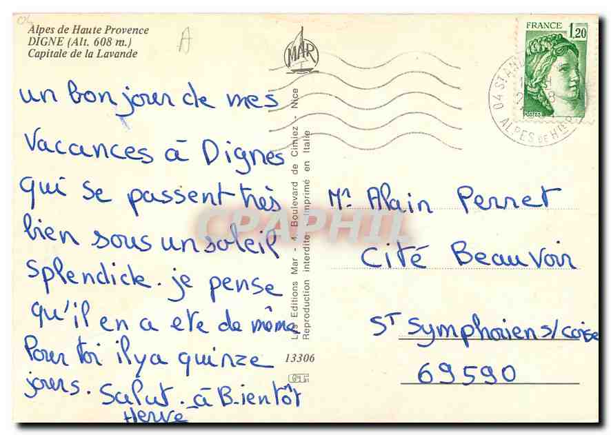 CPM Alpes de Haute Provence Digne Capitale de la Lavande  — Back