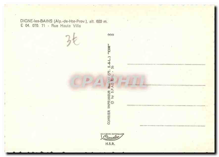 CPM Digne les Bains Alp de Hte Prov Rue Haute Ville  — Rückseite
