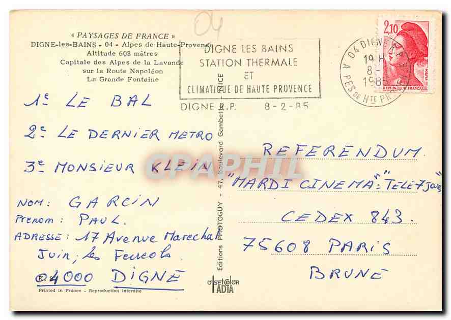CPM Paysages de France Digne les Bains Alpes de Haute Provence Capitale des Alpes de la Lavande sur  — Verso