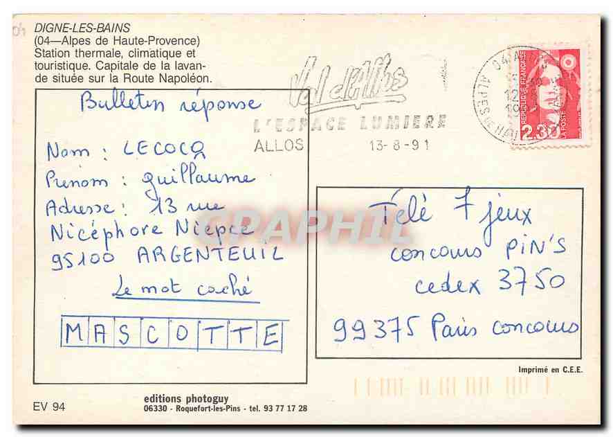 CPM Digne les Bains Alpes de Haute Provence Station thermale climatique et touristique  — Verso
